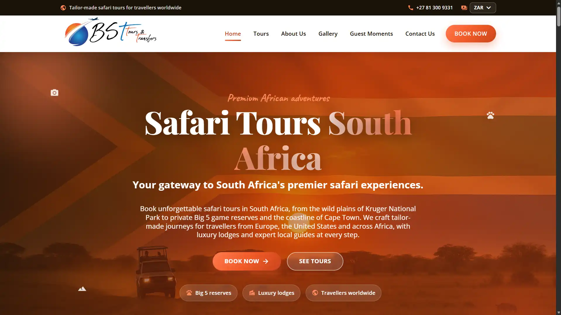 BST Tours website, designed and built by Website Design JHB