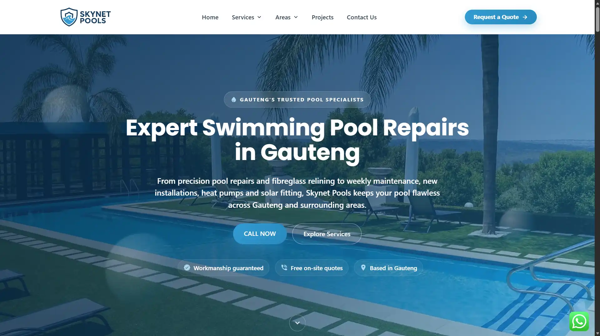 Skynet Pools website, designed and built by Website Design JHB